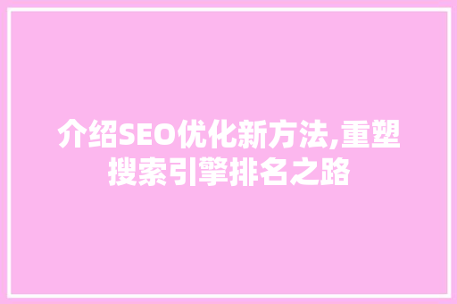 介绍SEO优化新方法,重塑搜索引擎排名之路 WordPress教程