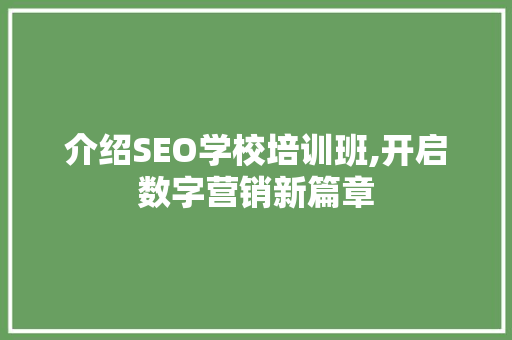 介绍SEO学校培训班,开启数字营销新篇章