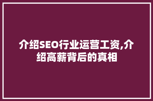 介绍SEO行业运营工资,介绍高薪背后的真相