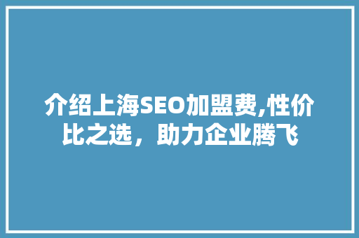 介绍上海SEO加盟费,性价比之选，助力企业腾飞