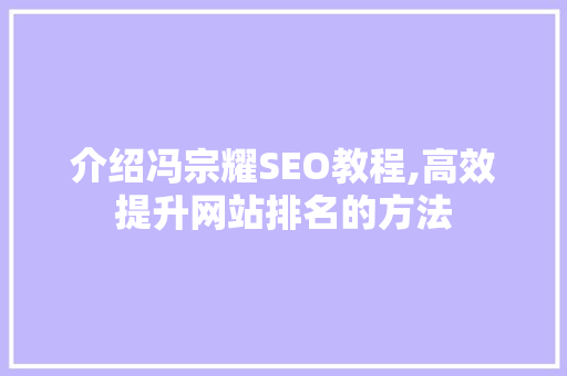 介绍冯宗耀SEO教程,高效提升网站排名的方法