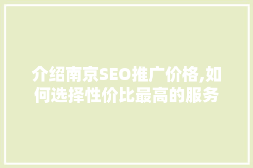 介绍南京SEO推广价格,如何选择性价比最高的服务