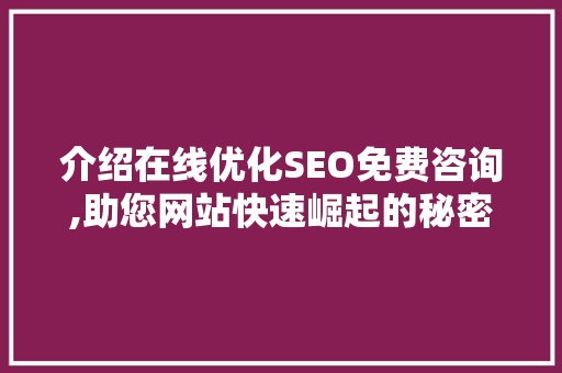 介绍在线优化SEO免费咨询,助您网站快速崛起的秘密武器