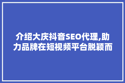 介绍大庆抖音SEO代理,助力品牌在短视频平台脱颖而出