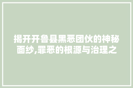 揭开开鲁县黑恶团伙的神秘面纱,罪恶的根源与治理之路