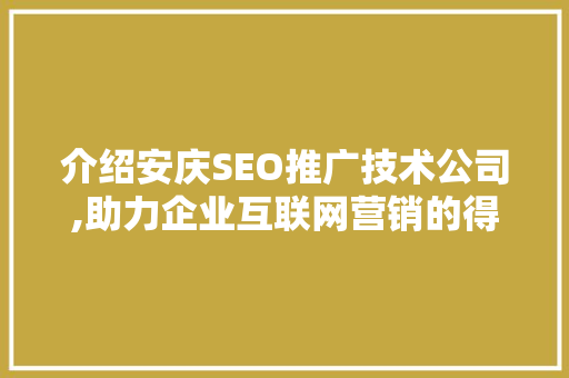 介绍安庆SEO推广技术公司,助力企业互联网营销的得力助手