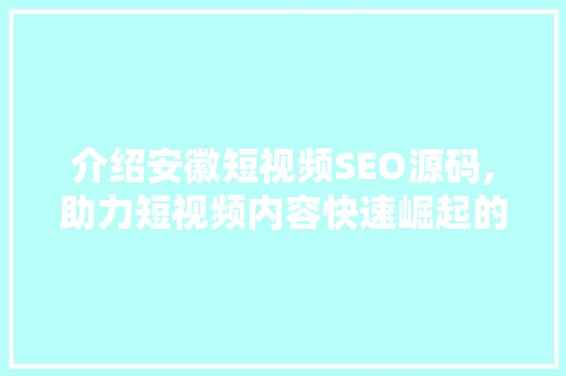 介绍安徽短视频SEO源码,助力短视频内容快速崛起的秘密武器
