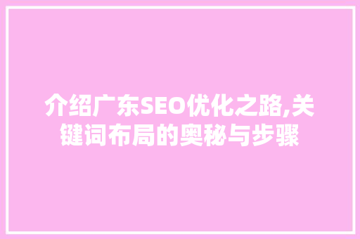 介绍广东SEO优化之路,关键词布局的奥秘与步骤