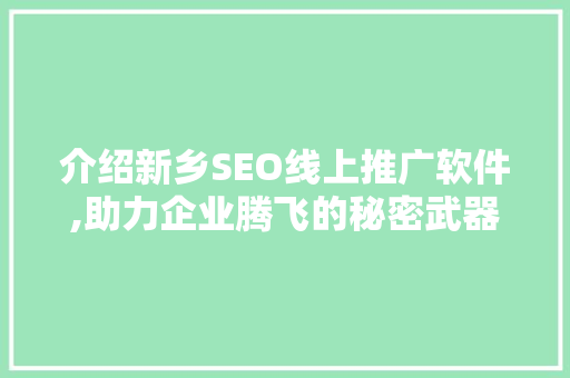 介绍新乡SEO线上推广软件,助力企业腾飞的秘密武器