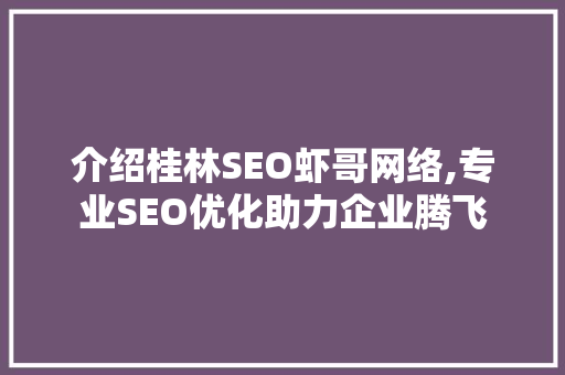 介绍桂林SEO虾哥网络,专业SEO优化助力企业腾飞