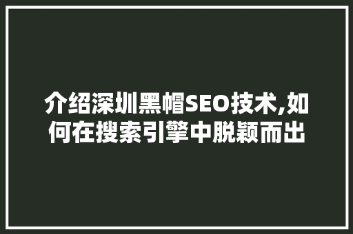 介绍深圳黑帽SEO技术,如何在搜索引擎中脱颖而出