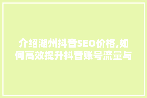 介绍湖州抖音SEO价格,如何高效提升抖音账号流量与转化率