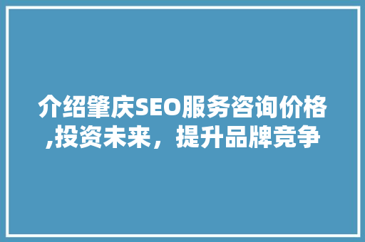 介绍肇庆SEO服务咨询价格,投资未来，提升品牌竞争力