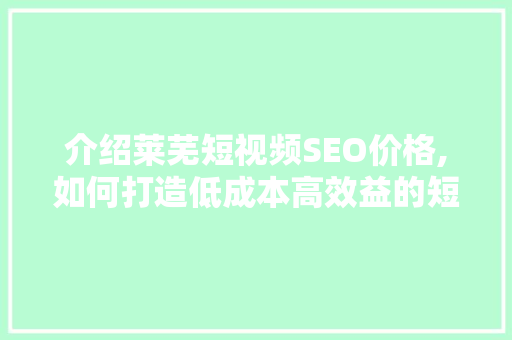 介绍莱芜短视频SEO价格,如何打造低成本高效益的短视频营销步骤