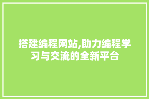 搭建编程网站,助力编程学习与交流的全新平台