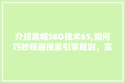 介绍黑帽SEO技术65,如何巧妙规避搜索引擎规则，实现网站快速排名