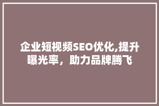 企业短视频SEO优化,提升曝光率，助力品牌腾飞