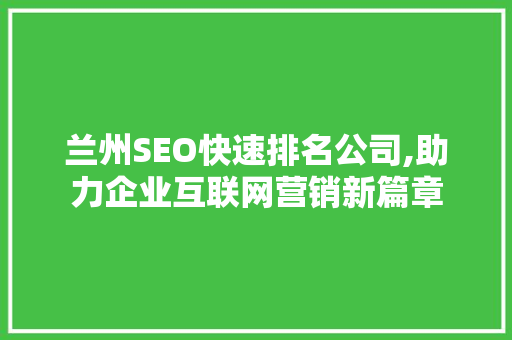 兰州SEO快速排名公司,助力企业互联网营销新篇章