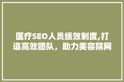 医疗SEO人员绩效制度,打造高效团队，助力美容院网络营销