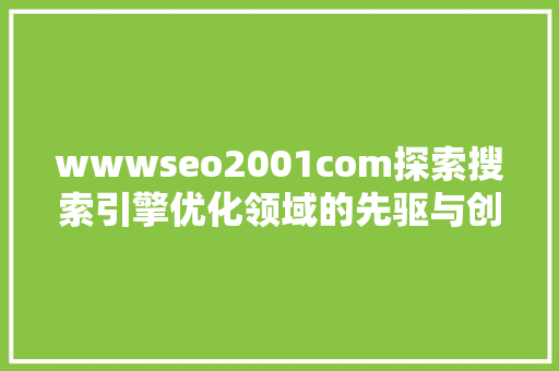 wwwseo2001com探索搜索引擎优化领域的先驱与创新
