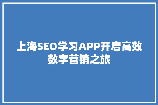 上海SEO学习APP开启高效数字营销之旅