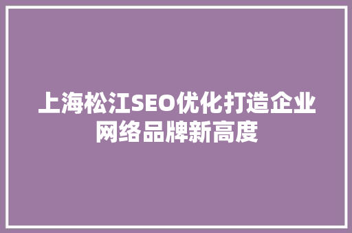 上海松江SEO优化打造企业网络品牌新高度