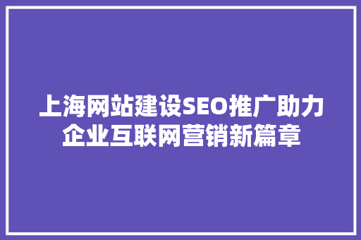 上海网站建设SEO推广助力企业互联网营销新篇章