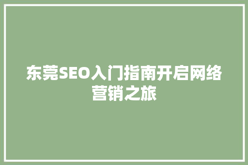 东莞SEO入门指南开启网络营销之旅