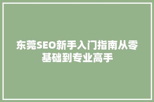 东莞SEO新手入门指南从零基础到专业高手