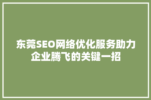 东莞SEO网络优化服务助力企业腾飞的关键一招