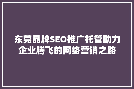 东莞品牌SEO推广托管助力企业腾飞的网络营销之路