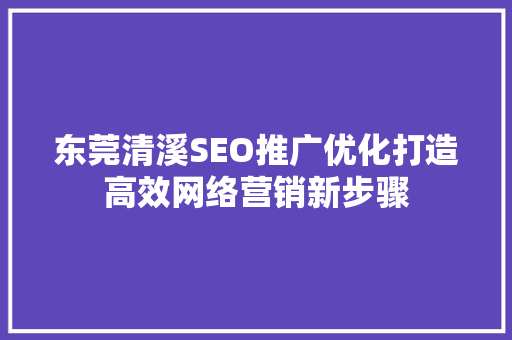 东莞清溪SEO推广优化打造高效网络营销新步骤