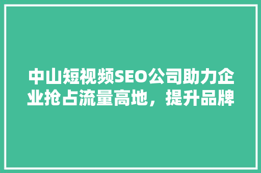 中山短视频SEO公司助力企业抢占流量高地，提升品牌影响力