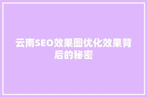 云南SEO效果图优化效果背后的秘密