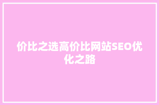 价比之选高价比网站SEO优化之路