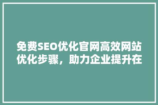 免费SEO优化官网高效网站优化步骤，助力企业提升在线竞争力