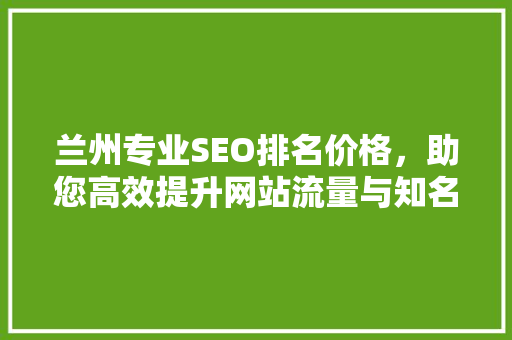 兰州专业SEO排名价格，助您高效提升网站流量与知名度