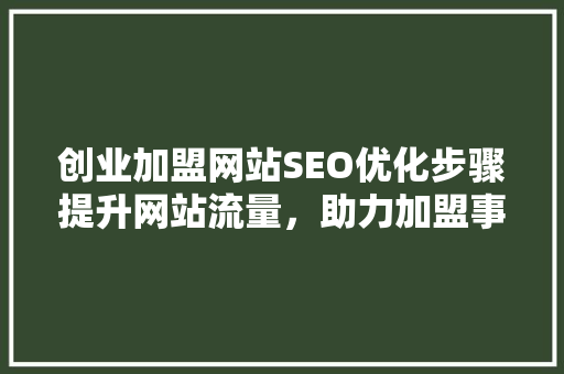创业加盟网站SEO优化步骤提升网站流量，助力加盟事业腾飞