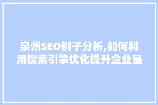 泉州SEO例子分析,如何利用搜索引擎优化提升企业品牌影响力