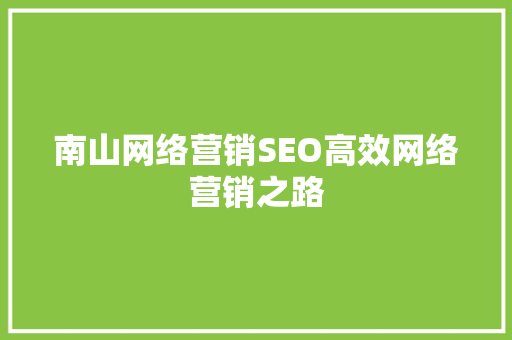 南山网络营销SEO高效网络营销之路