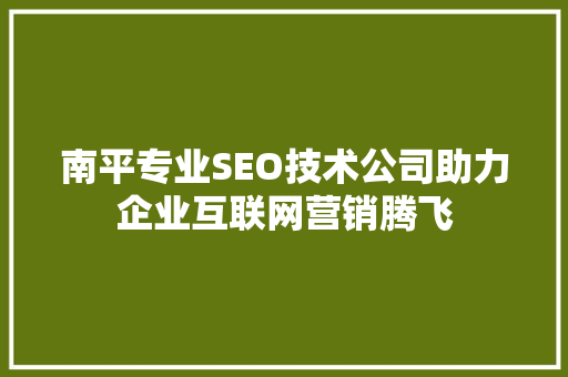 南平专业SEO技术公司助力企业互联网营销腾飞
