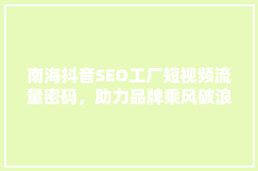 南海抖音SEO工厂短视频流量密码，助力品牌乘风破浪