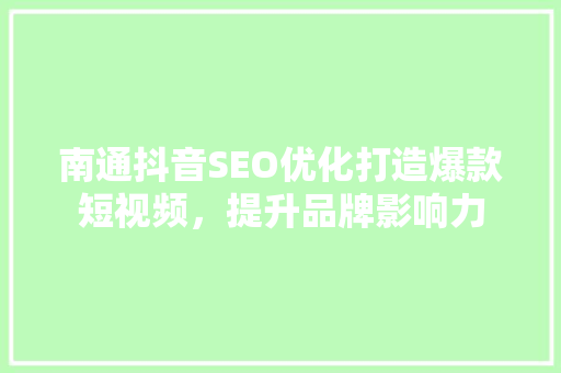 南通抖音SEO优化打造爆款短视频，提升品牌影响力