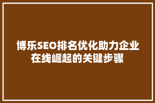 博乐SEO排名优化助力企业在线崛起的关键步骤