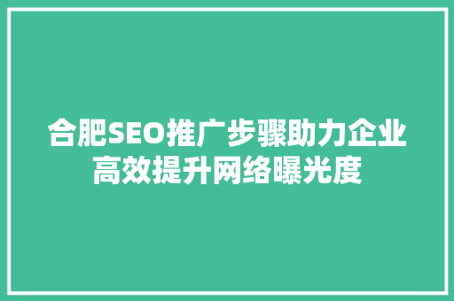 合肥SEO推广步骤助力企业高效提升网络曝光度