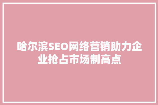 哈尔滨SEO网络营销助力企业抢占市场制高点