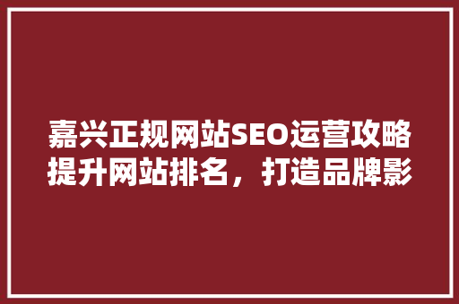 嘉兴正规网站SEO运营攻略提升网站排名，打造品牌影响力