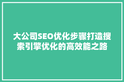 大公司SEO优化步骤打造搜索引擎优化的高效能之路