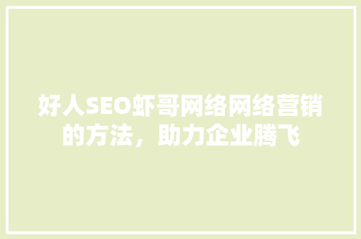 好人SEO虾哥网络网络营销的方法，助力企业腾飞