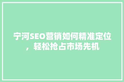 宁河SEO营销如何精准定位，轻松抢占市场先机